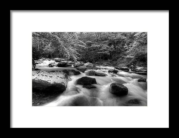 Monochrome River Scene Framed Print featuring the photograph A Black And White River #1 by Mike Eingle