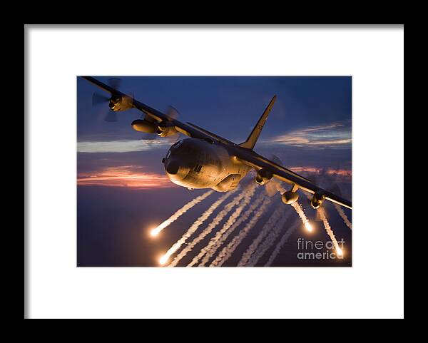 Smoke Framed Print featuring the photograph A C-130 Hercules Releases Flares by HIGH-G Productions