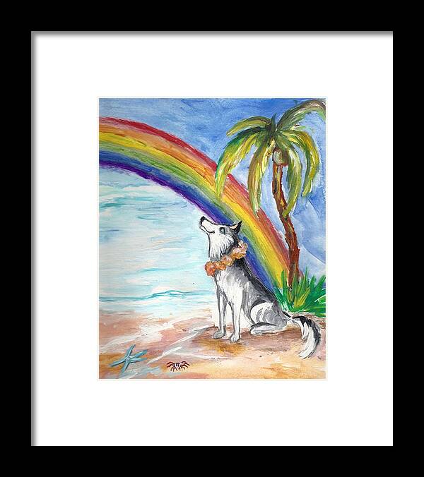 Husky Framed Print featuring the painting A Husky in Paradise #1 by Karen Ferrand Carroll