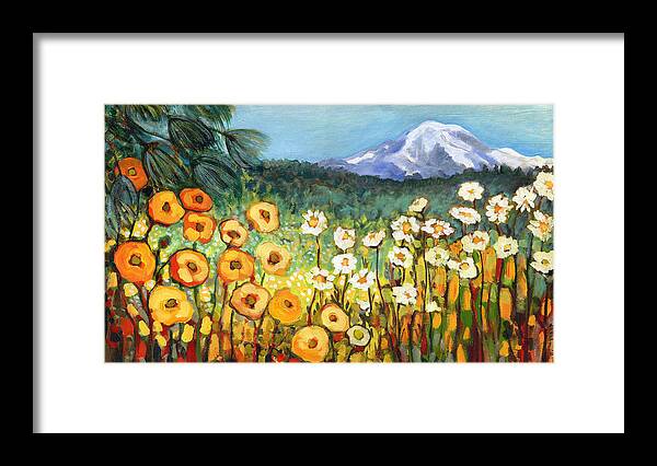 Rainier Framed Print featuring the painting A Mountain View by Jennifer Lommers