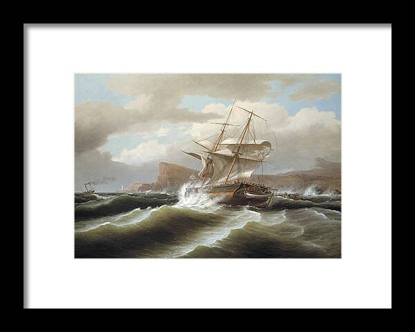 Thomas Birch Framed Print featuring the painting An American Ship in Distress #5 by Thomas Birch