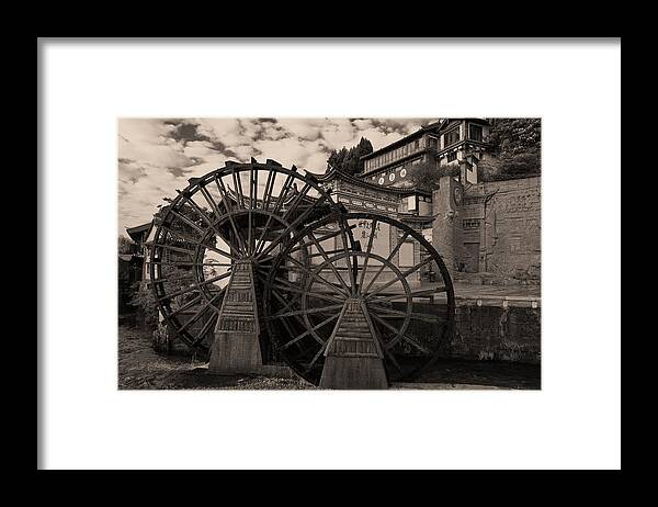 Asia Framed Print featuring the photograph Ancient Chinese Waterwheels #1 by Michele Burgess
