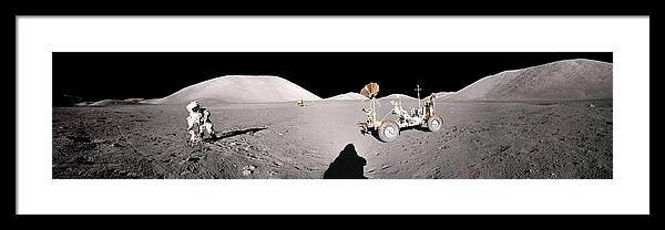 Space Framed Print featuring the painting Apollo misson, lunar panoramas, nasa 9 #1 by Celestial Images