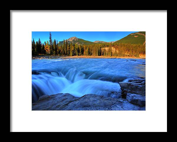 Athabasca River Framed Print featuring the digital art Athabasca Falls in Jasper National Park #1 by Mark Duffy