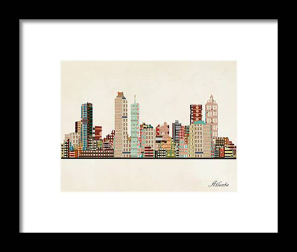 Atlanta Framed Print featuring the painting Atlanta Georgia Skyline by Bri Buckley