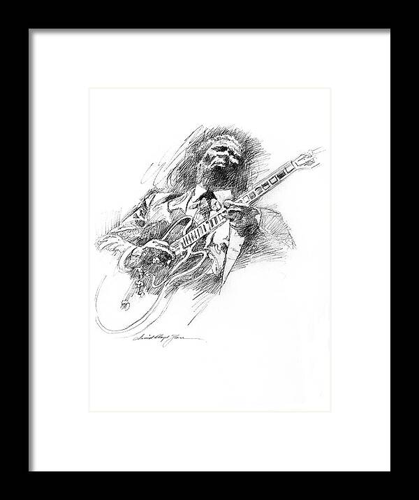 B B King Framed Print featuring the drawing B B KING and LUCILLE #2 by David Lloyd Glover