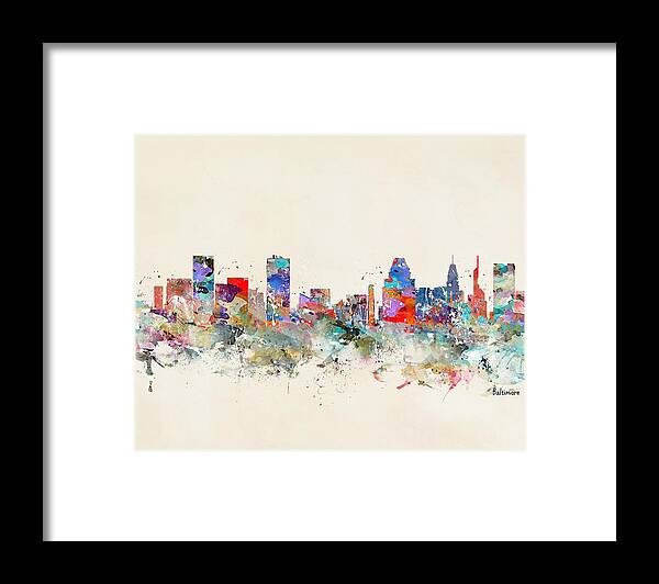 Baltimore City Skyline Framed Print featuring the painting Baltimore Skyline #1 by Bri Buckley