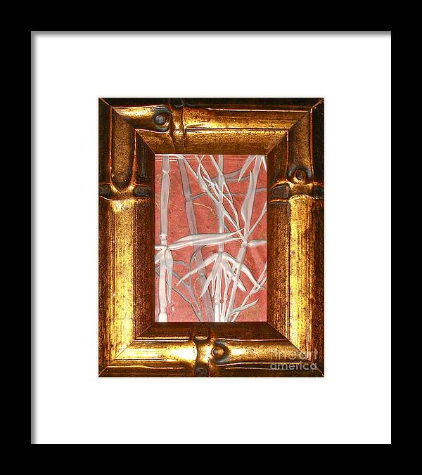 Red Framed Print featuring the glass art Golden Bamboo by Alone Larsen
