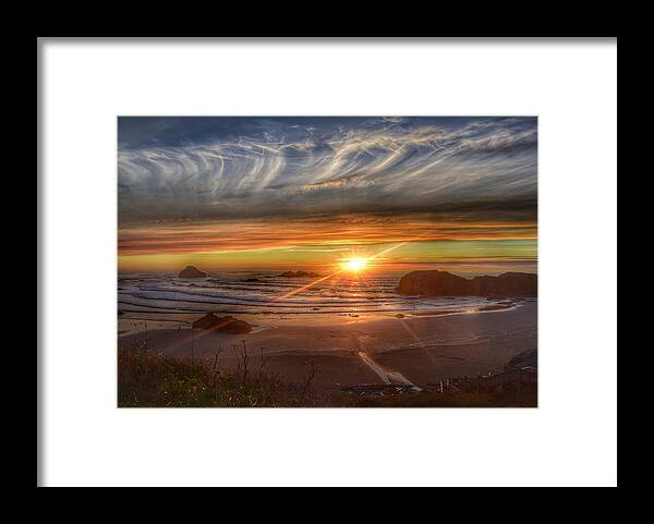 Bandon-oregon Framed Print featuring the photograph Bandon Sunset by Bonnie Bruno