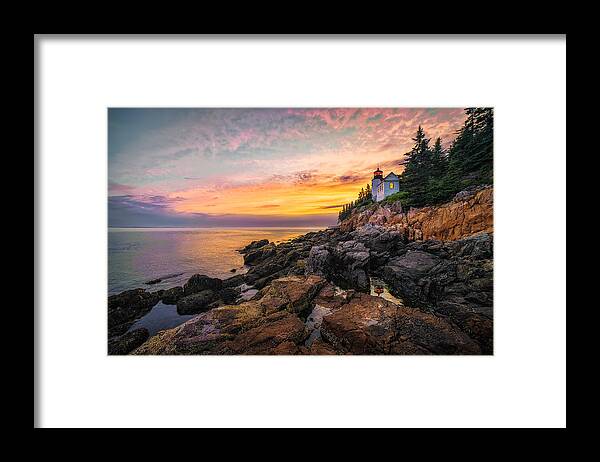 Acadia Framed Print featuring the photograph Bass Harbor Light At Sunset #2 by Jeff Bazinet