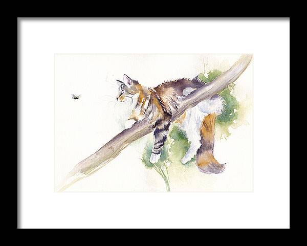 Cats Framed Print featuring the painting Bee High - Cat up a Tree by Debra Hall