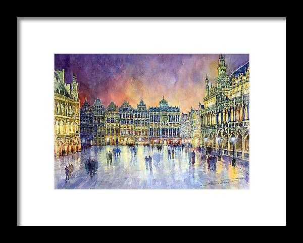 Watercolor Framed Print featuring the painting Belgium Brussel Grand Place Grote Markt by Yuriy Shevchuk