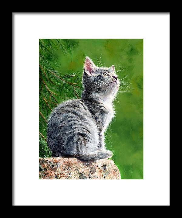 Kitten Framed Print featuring the painting Bird Watching #1 by John Neeve
