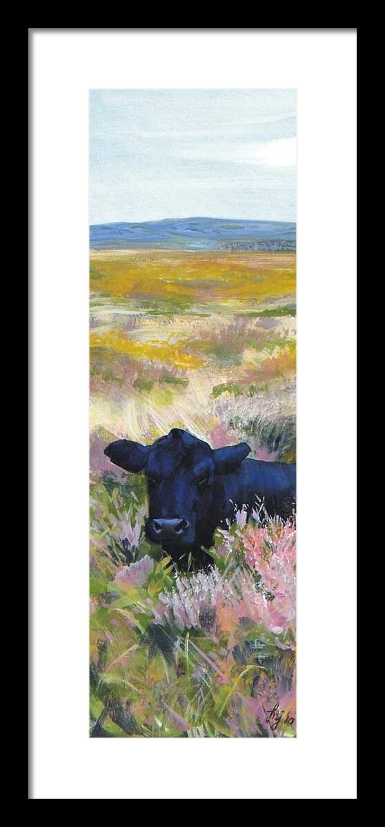 Dartmoor Framed Print featuring the painting Black Cow Dartmoor #2 by Mike Jory