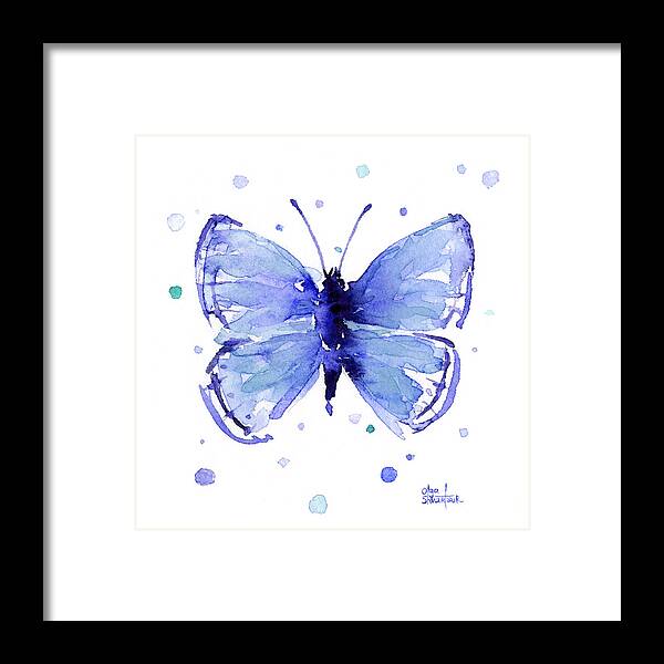 Blue Framed Print featuring the painting Blue Abstract Butterfly #1 by Olga Shvartsur