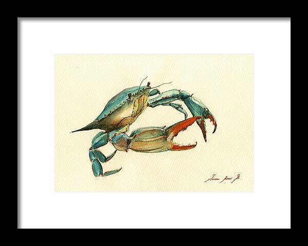 Blue Crab Framed Print featuring the painting Blue Crab painting #1 by Juan Bosco
