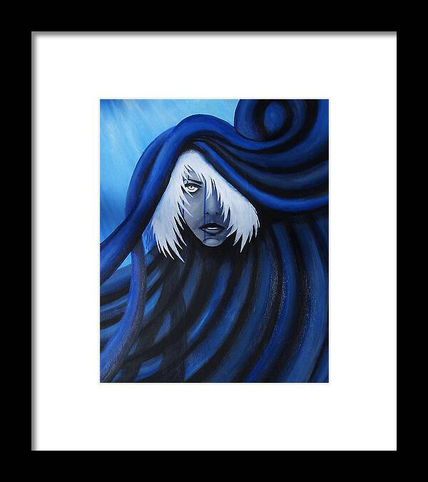 Woman Framed Print featuring the painting Blue #1 by Edwin Alverio