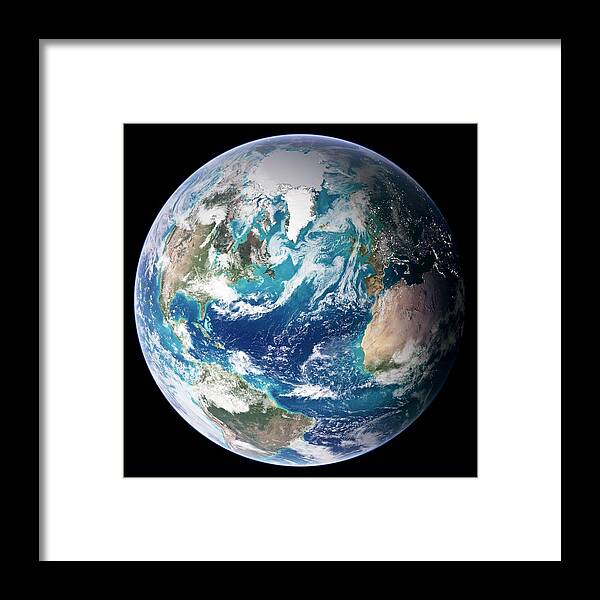 Atlantic Ocean Framed Print featuring the photograph Blue Marble Image Of Earth (2005) #1 by Nasa Earth Observatory