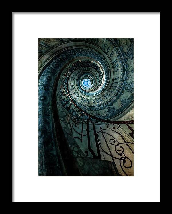 Spiral Framed Print featuring the photograph Blue spiral staircase #1 by Jaroslaw Blaminsky