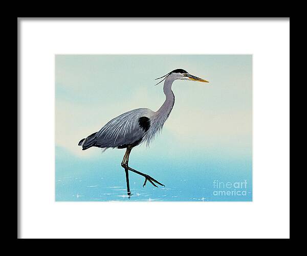 Heron Framed Print featuring the painting Heron in Blue Water by James Williamson