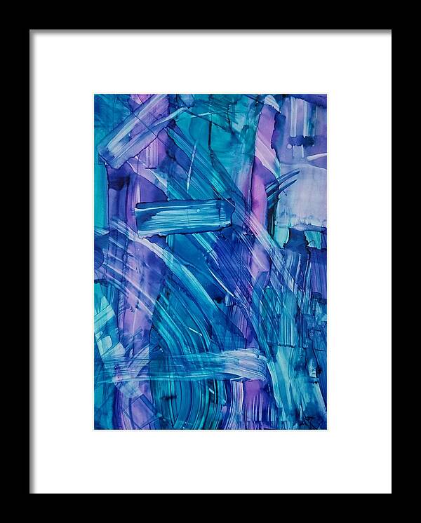 Alcohol Ink Abstract On Yupo Framed Print featuring the painting Blues #1 by Donna Perry