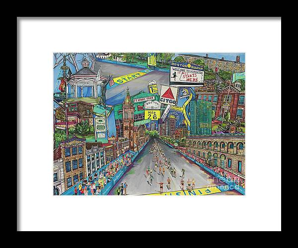 Boston Marathon Framed Print featuring the painting Boston Strong by Patti Schermerhorn