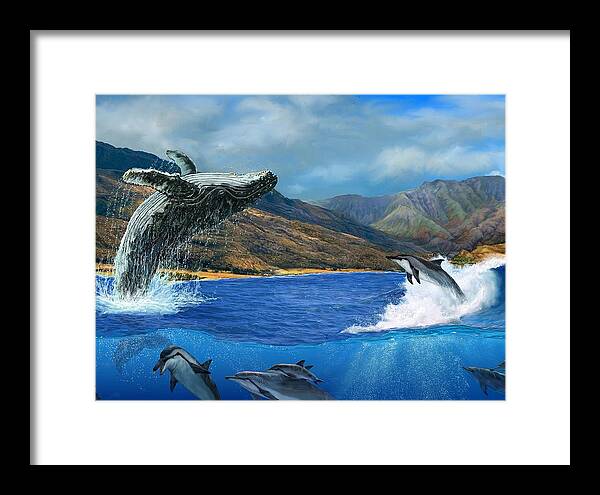 Breaching Framed Print featuring the painting Breaching Humpback Whale at West Maui by Stephen Jorgensen