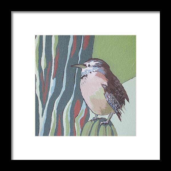 Bird Framed Print featuring the painting Cactus Wren #1 by Sandy Tracey