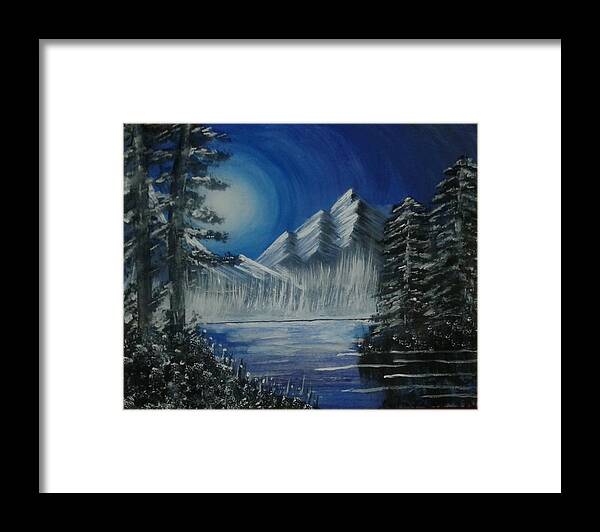 Landscape Framed Print featuring the painting Calmness Under Moon #1 by Monika Dahal