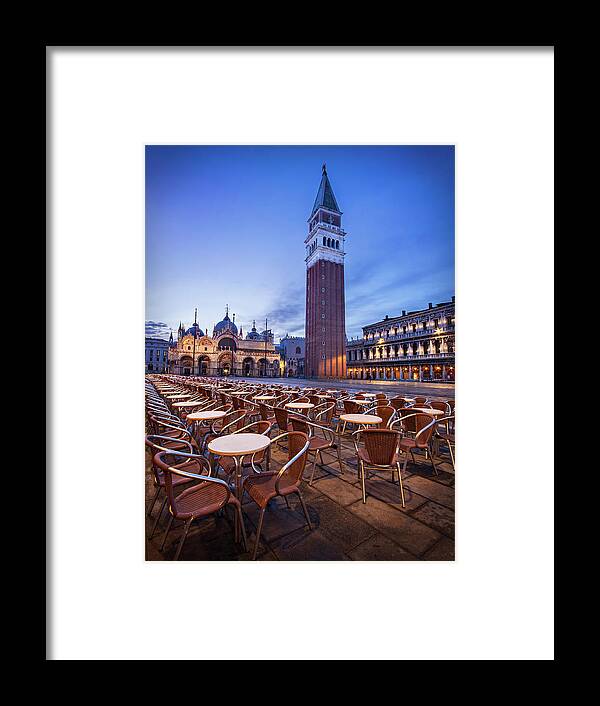 Venice Framed Print featuring the photograph Campanile and Basilica San Marco at Dawn - Venice #1 by Barry O Carroll
