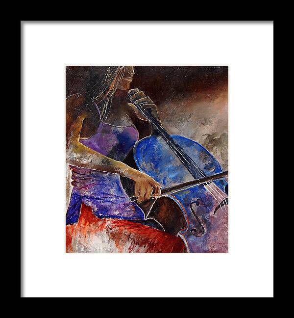 Music Framed Print featuring the painting Cello player #2 by Pol Ledent