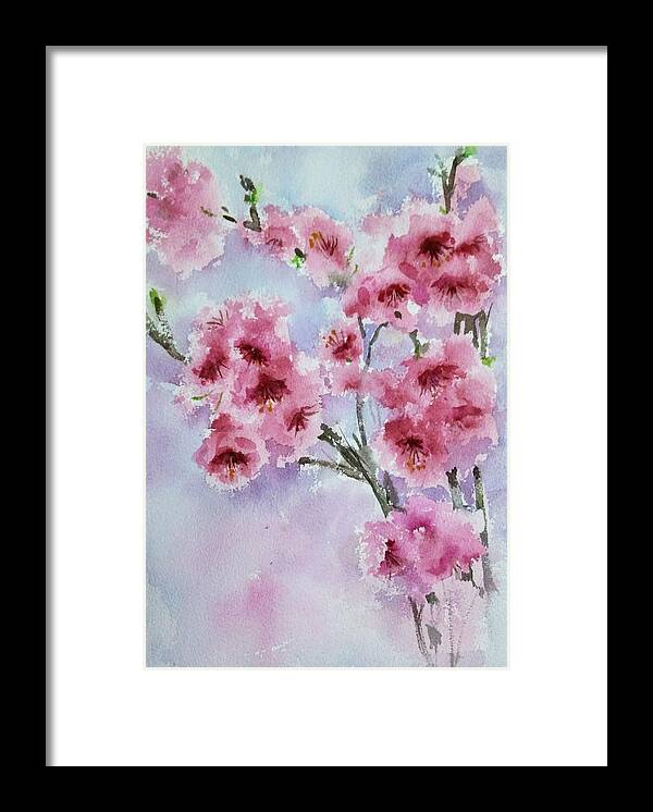Cherry Blossoms Framed Print featuring the painting Cherry blossoms #1 by Asha Sudhaker Shenoy