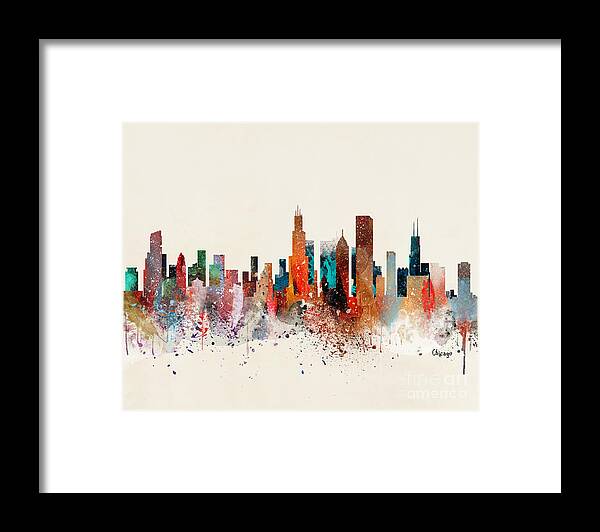 Chicago Illinois Cityscape Framed Print featuring the painting Chicago Skyline #1 by Bri Buckley