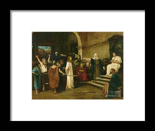Christ Before Pilate Framed Print featuring the painting Christ Before Pilate by Mihaly Munkacsy