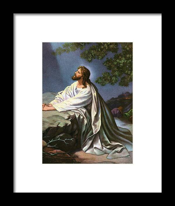 Garden Framed Print featuring the painting Christ in the Garden of Gethsemane by Heinrich Hofmann