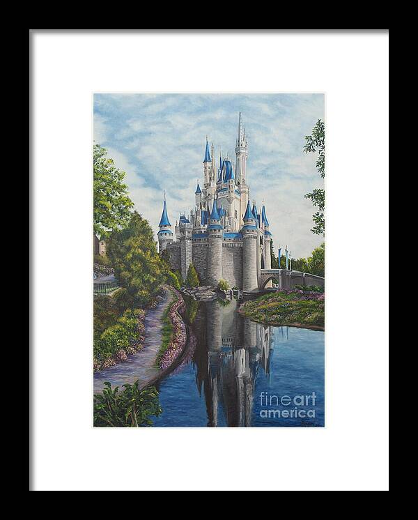 Disney Art Framed Print featuring the painting Cinderella Castle by Charlotte Blanchard
