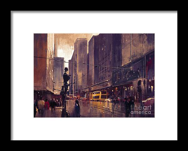 Abstract Framed Print featuring the painting City Street #1 by Tithi Luadthong