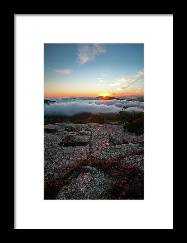 #cadillac#mountain#acadianationalpark#maine#landscape#sunset#fal Framed Print featuring the photograph Clouds Rolling In #1 by Darylann Leonard Photography