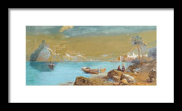 Thomas Charles Leeson Rowbotham (1823-1875) Framed Print featuring the painting Coastal Town by Thomas Charles