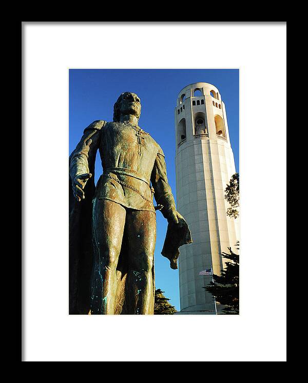 Coit Framed Print featuring the photograph Columbus and the Coit Tower #1 by James Kirkikis