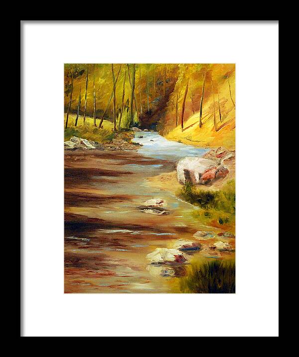 Landscape Of Gentile Rolling Waters Framed Print featuring the painting Cool Mountain Stream by Phil Burton
