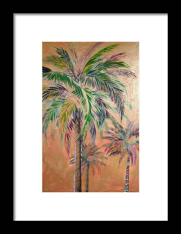 Copper Trio Of Palms Framed Print featuring the painting Copper Trio of Palms #1 by Kristen Abrahamson