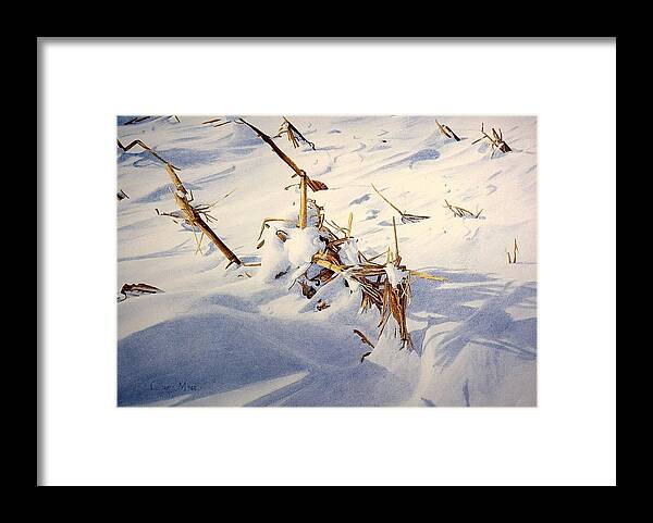 Winter Framed Print featuring the painting Cornfield under Snowdrifts #2 by Conrad Mieschke