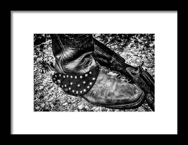Cowboy Framed Print featuring the photograph Cowboy Boot Wirth Spur And Shotgun #1 by Garry Gay