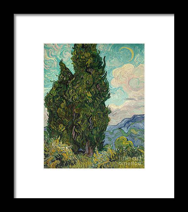 Cypresses Framed Print featuring the painting Cypresses, 1889 by Vincent Van Gogh