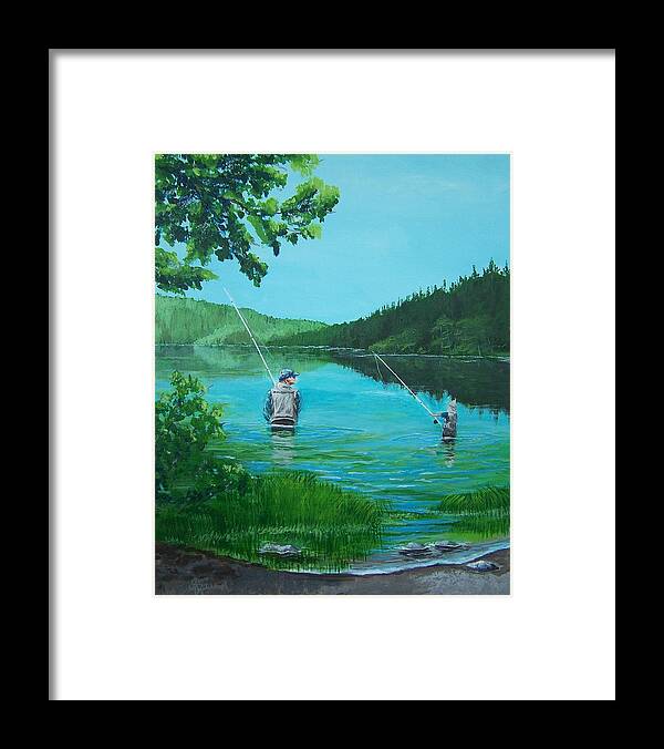 Dad Framed Print featuring the painting Dad and Son Fishing #1 by Gene Ritchhart