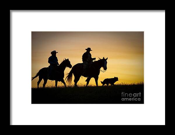 Cowboys And Horses Framed Print featuring the photograph Day is Done #2 by Sandra Bronstein