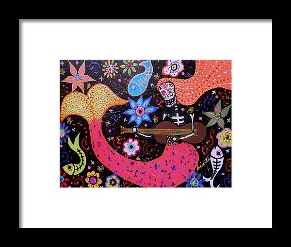 Mermaid Framed Print featuring the painting Day Of The Dead Mermaid #1 by Pristine Cartera Turkus