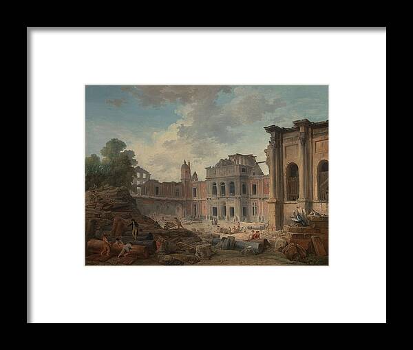 Hubert Robert Framed Print featuring the painting Demolition of the Chateau of Meudon by Hubert Robert