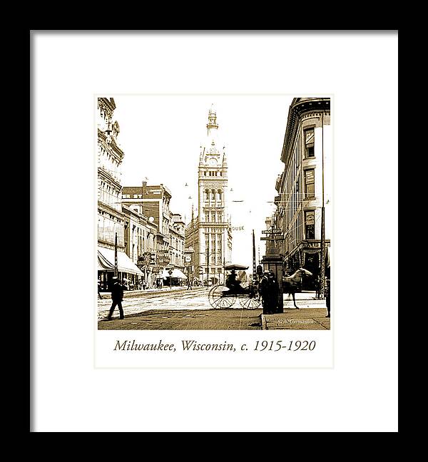 Documentary Framed Print featuring the photograph Downtown Milwaukee, c. 1915-1920, Vintage Photograph #3 by A Macarthur Gurmankin